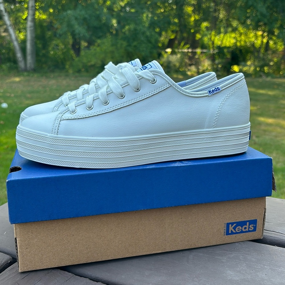 Keds Triple Kick Leather White Platform Shoes